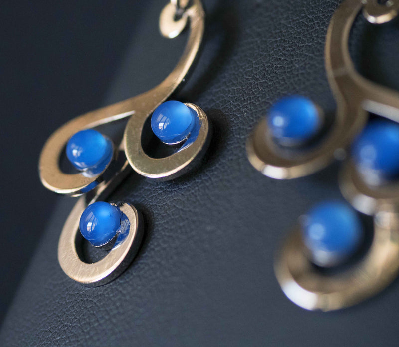 Orecchini Kyma (Onde) - Argentato con Agate Blu